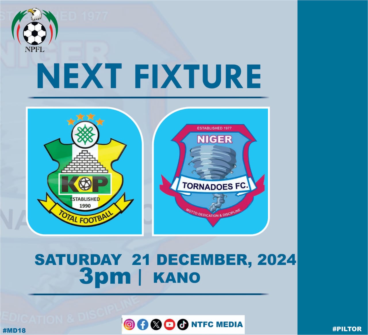 Kano Pillars hosts  Niger Tornadoes in the NPFL 25 encounter
